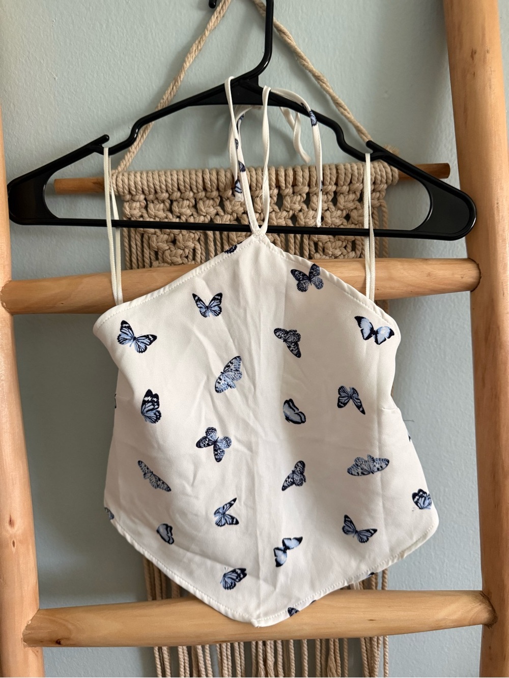 H&M White Camisole with Navy Butterfly Print